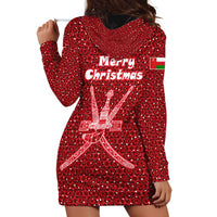 Oman Christmas Hoodie Dress with Red Geometric Design, White Oryx, and National Emblem Motif - Wonder Print Shop