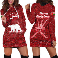 Oman Christmas Hoodie Dress with Red Geometric Design, White Oryx, and National Emblem Motif - Wonder Print Shop