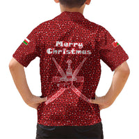 Oman Christmas Kid Hawaiian Shirt with Red Geometric Design, White Oryx, and National Emblem Motif - Wonder Print Shop