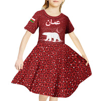 Oman Christmas Kid Short Sleeve Dress with Red Geometric Design, White Oryx, and National Emblem Motif - Wonder Print Shop