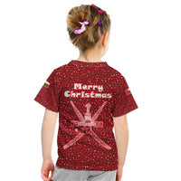 Oman Christmas Kid T Shirt with Red Geometric Design, White Oryx, and National Emblem Motif - Wonder Print Shop