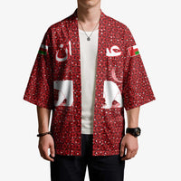 Oman Christmas Kimono with Red Geometric Design, White Oryx, and National Emblem Motif - Wonder Print Shop