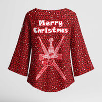 Oman Christmas Kimono Sleeve Blouse with Red Geometric Design, White Oryx, and National Emblem Motif - Wonder Print Shop