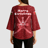 Oman Christmas Kimono Sleeve Blouse with Red Geometric Design, White Oryx, and National Emblem Motif - Wonder Print Shop