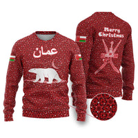 Oman Christmas Ugly Christmas Sweater with Red Geometric Design, White Oryx, and National Emblem Motif - Wonder Print Shop