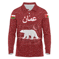 Oman Christmas Long Sleeve Polo Shirt with Red Geometric Design, White Oryx, and National Emblem Motif - Wonder Print Shop