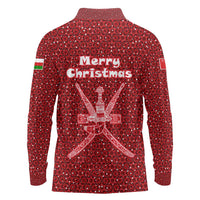 Oman Christmas Long Sleeve Polo Shirt with Red Geometric Design, White Oryx, and National Emblem Motif - Wonder Print Shop