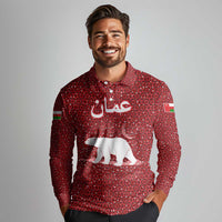 Oman Christmas Long Sleeve Polo Shirt with Red Geometric Design, White Oryx, and National Emblem Motif - Wonder Print Shop