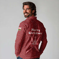 Oman Christmas Long Sleeve Polo Shirt with Red Geometric Design, White Oryx, and National Emblem Motif - Wonder Print Shop