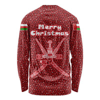 Oman Christmas Long Sleeve Shirt with Red Geometric Design, White Oryx, and National Emblem Motif - Wonder Print Shop