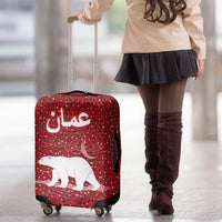 Oman Christmas Luggage Cover with Red Geometric Design, White Oryx, and National Emblem Motif - Wonder Print Shop
