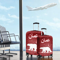 Oman Christmas Luggage Cover with Red Geometric Design, White Oryx, and National Emblem Motif - Wonder Print Shop