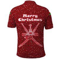 Oman Christmas Polo Shirt with Red Geometric Design, White Oryx, and National Emblem Motif - Wonder Print Shop