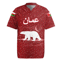 Oman Christmas Rugby Jersey with Red Geometric Design, White Oryx, and National Emblem Motif - Wonder Print Shop