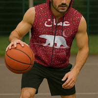 Oman Christmas Sleeveless Zip Hoodie with Red Geometric Design, White Oryx, and National Emblem Motif - Wonder Print Shop