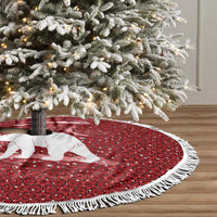 Oman Christmas Tree Skirt with Red Geometric Design, White Oryx, and National Emblem Motif - Wonder Print Shop