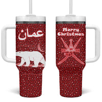 Oman Christmas Tumbler With Handle with Red Geometric Design, White Oryx, and National Emblem Motif - Wonder Print Shop
