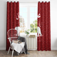 Oman Christmas Window Curtain with Red Geometric Design, White Oryx, and National Emblem Motif - Wonder Print Shop