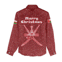 Oman Christmas Women Casual Shirt with Red Geometric Design, White Oryx, and National Emblem Motif - Wonder Print Shop