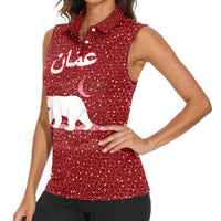 Oman Christmas Women Sleeveless Polo Shirt with Red Geometric Design, White Oryx, and National Emblem Motif - Wonder Print Shop