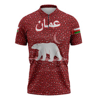 Oman Christmas Zipper Polo Shirt with Red Geometric Design, White Oryx, and National Emblem Motif - Wonder Print Shop