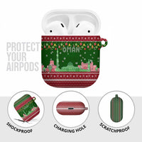 Oman Christmas AirPods Case with Green-Red Pattern, Mosque and Fort Landmarks, and Festive Ornament Motif - Wonder Print Shop