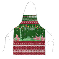 Oman Christmas Apron with Green-Red Pattern, Mosque and Fort Landmarks, and Festive Ornament Motif - Wonder Print Shop