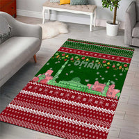 Oman Christmas Area Rug with Green-Red Pattern, Mosque and Fort Landmarks, and Festive Ornament Motif - Wonder Print Shop