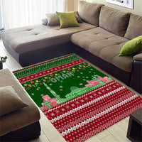 Oman Christmas Area Rug with Green-Red Pattern, Mosque and Fort Landmarks, and Festive Ornament Motif - Wonder Print Shop