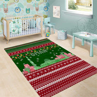 Oman Christmas Area Rug with Green-Red Pattern, Mosque and Fort Landmarks, and Festive Ornament Motif - Wonder Print Shop