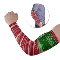 Oman Christmas Arm Sleeves with Green-Red Pattern, Mosque and Fort Landmarks, and Festive Ornament Motif - Wonder Print Shop