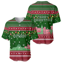 Oman Christmas Baseball Jersey with Green-Red Pattern, Mosque and Fort Landmarks, and Festive Ornament Motif - Wonder Print Shop