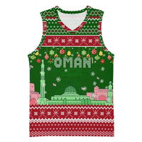 Oman Christmas Basketball Jersey with Green-Red Pattern, Mosque and Fort Landmarks, and Festive Ornament Motif - Wonder Print Shop