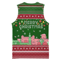 Oman Christmas Basketball Jersey with Green-Red Pattern, Mosque and Fort Landmarks, and Festive Ornament Motif - Wonder Print Shop