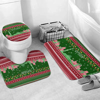 Oman Christmas Bathroom Set with Green-Red Pattern, Mosque and Fort Landmarks, and Festive Ornament Motif - Wonder Print Shop