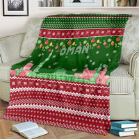 Oman Christmas Blanket with Green-Red Pattern, Mosque and Fort Landmarks, and Festive Ornament Motif - Wonder Print Shop