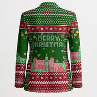 Oman Christmas Blazer with Green-Red Pattern, Mosque and Fort Landmarks, and Festive Ornament Motif - Wonder Print Shop