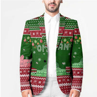 Oman Christmas Blazer with Green-Red Pattern, Mosque and Fort Landmarks, and Festive Ornament Motif - Wonder Print Shop