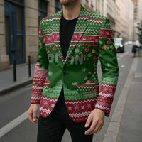 Oman Christmas Blazer with Green-Red Pattern, Mosque and Fort Landmarks, and Festive Ornament Motif - Wonder Print Shop