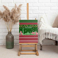 Oman Christmas Canvas Wall Art with Green-Red Pattern, Mosque and Fort Landmarks, and Festive Ornament Motif - Wonder Print Shop