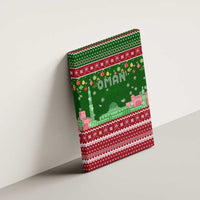 Oman Christmas Canvas Wall Art with Green-Red Pattern, Mosque and Fort Landmarks, and Festive Ornament Motif - Wonder Print Shop