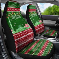 Oman Christmas Car Seat Cover with Green-Red Pattern, Mosque and Fort Landmarks, and Festive Ornament Motif - Wonder Print Shop
