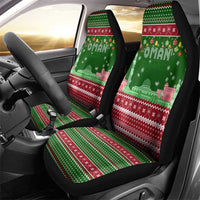 Oman Christmas Car Seat Cover with Green-Red Pattern, Mosque and Fort Landmarks, and Festive Ornament Motif - Wonder Print Shop
