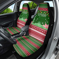 Oman Christmas Car Seat Cover with Green-Red Pattern, Mosque and Fort Landmarks, and Festive Ornament Motif - Wonder Print Shop