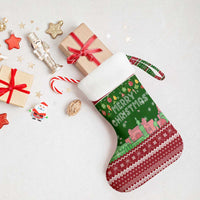 Oman Christmas Stocking with Green-Red Pattern, Mosque and Fort Landmarks, and Festive Ornament Motif - Wonder Print Shop