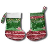 Oman Christmas Stocking with Green-Red Pattern, Mosque and Fort Landmarks, and Festive Ornament Motif - Wonder Print Shop