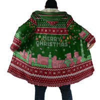 Oman Christmas Cloak with Green-Red Pattern, Mosque and Fort Landmarks, and Festive Ornament Motif - Wonder Print Shop