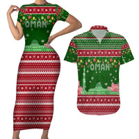 Oman Christmas Couples Matching Short Sleeve Bodycon Dress and Hawaiian Shirt with Green-Red Pattern, Mosque and Fort Landmarks, and Festive Ornament Motif - Wonder Print Shop