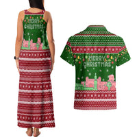 Oman Christmas Couples Matching Tank Maxi Dress and Hawaiian Shirt with Green-Red Pattern, Mosque and Fort Landmarks, and Festive Ornament Motif - Wonder Print Shop