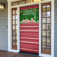 Oman Christmas Door Cover with Green-Red Pattern, Mosque and Fort Landmarks, and Festive Ornament Motif - Wonder Print Shop